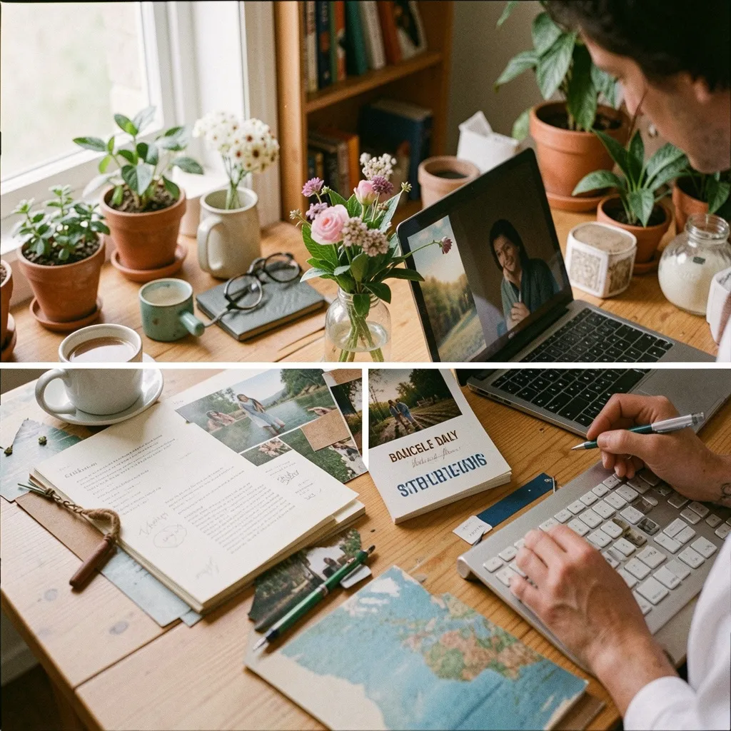 Morning light on a desk with citrus and notebook